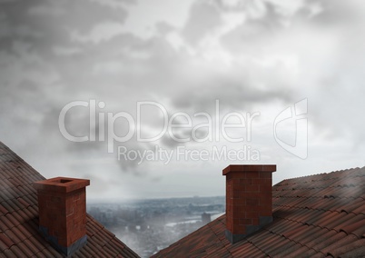 Roofs with chimney and city clouds