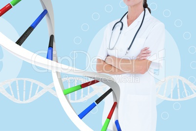 Doctor woman standing with DNA strands