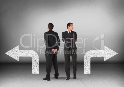 Left or right arrows with Businessman looking in opposite directions