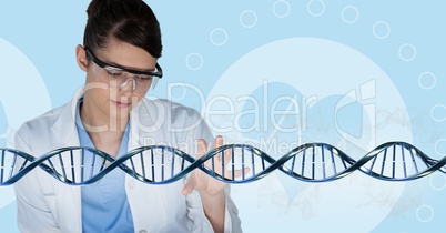 Doctor woman interacting with 3D DNA strand