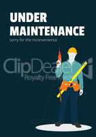 Under maintenance text with a worker man illustration against blue background