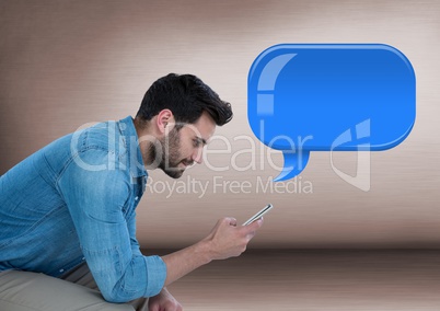 man on phone with shiny chat bubble