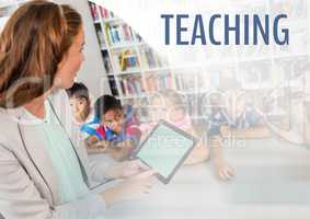 Teaching text and School teacher teacher with class
