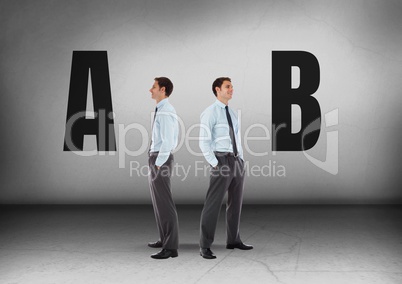 A or B with Businessman looking in opposite directions