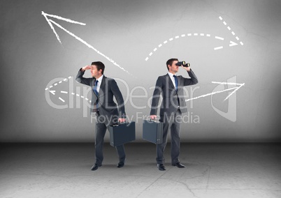 Left or right arrows drawings with Businessman looking in opposite directions