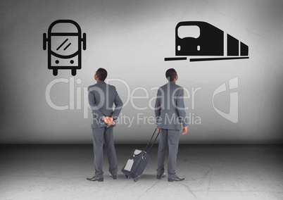 Bus or train with Businessman looking in opposite directions