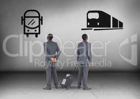 Bus or train with Businessman looking in opposite directions