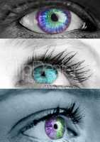 Various colorful eyes in series of three