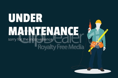 Under maintenance text with a worker man illustration against blue background