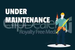 Under maintenance text with a worker man illustration against blue background