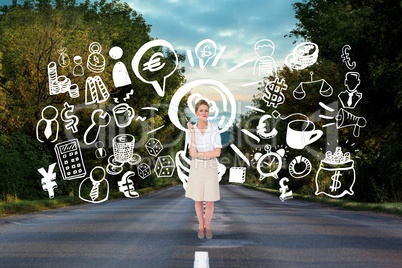 Business woman drawing graphics on the road