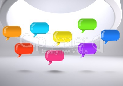 Group of Shiny chat bubbles floating in room