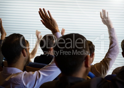Business people with raised hands up