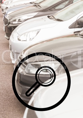 Magnifying glass against cars