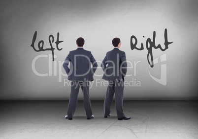 Left or right with Businessman looking in opposite directions