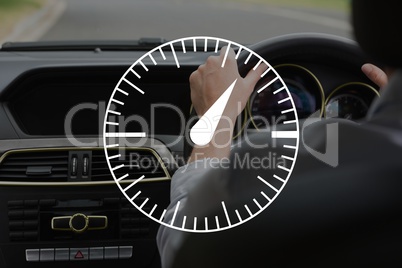 Speedometer icon against person in the car