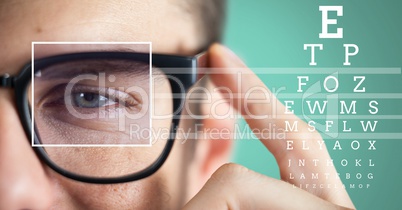 man with eye focus box detail over glasses and lines and Eye test interface