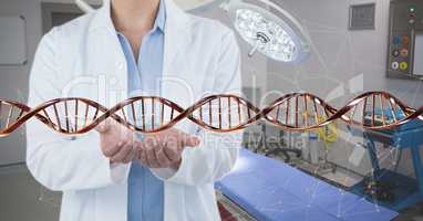 Doctor with 3D DNA strand