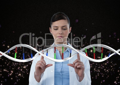 Doctor woman interacting with 3D DNA strand