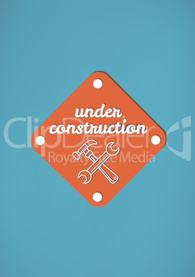 Under construction text with tools graphics in a sign against blue background