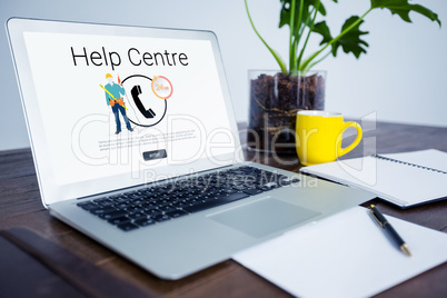 Composite image of help centre text with icons