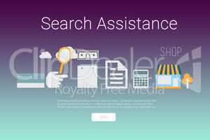 Composite image of icons with search assistance text