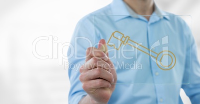 Business man holding a glass with keys icons