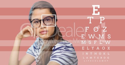 Woman with eye focus box detail over glasses and lines and Eye test interface