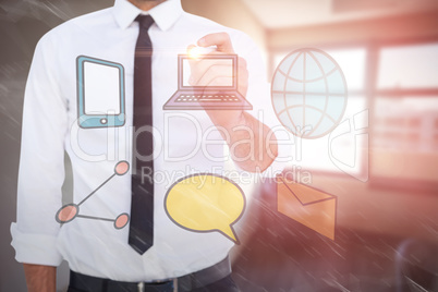 Composite image of focused businessman writing with marker