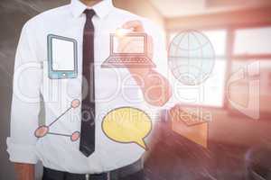 Composite image of focused businessman writing with marker