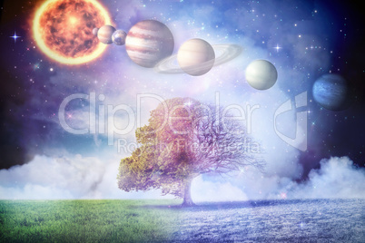 Composite image of composite image of planets and sun