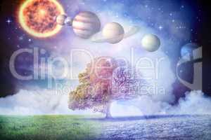 Composite image of composite image of planets and sun