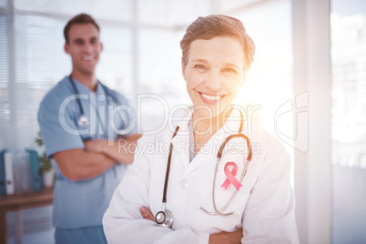 Composite image of breast cancer awareness ribbon