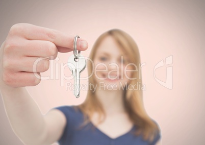 Woman Holding key in front of vignette