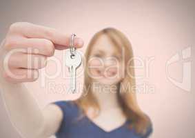 Woman Holding key in front of vignette