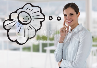 Business woman dreaming of sun against blurry white office