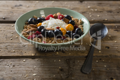 Bowl of breakfast cereals with spoon