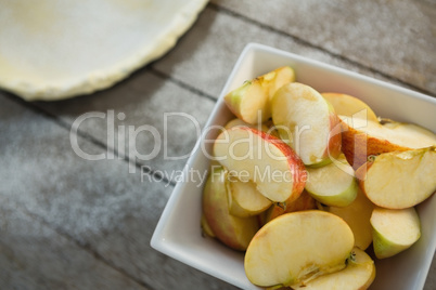 High angle view of apple slices in bowl