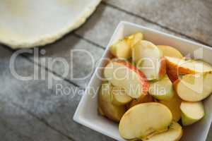 High angle view of apple slices in bowl