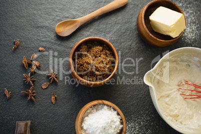 Batter in bowl by ingredients