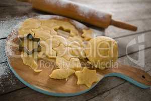 High angle view of dough on cutting board