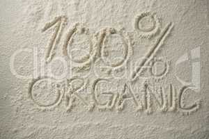 Oraganic text with 100 percentage sign on flour