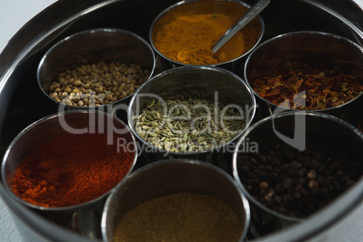 Typical spice box with multiple containers