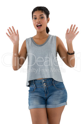 Portrait of young woman gesturing Portrait of young woman gesturing