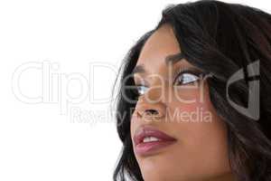 Contemplated woman against white background