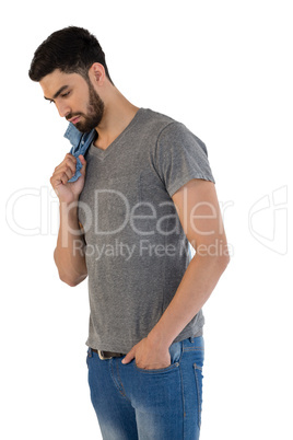 Man posing against white background