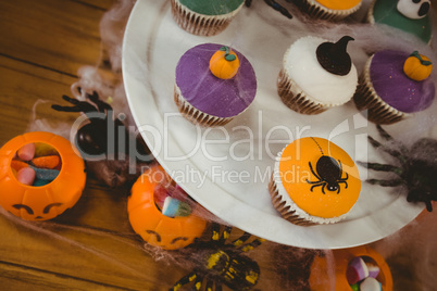 High angle view of sweet food during Halloween
