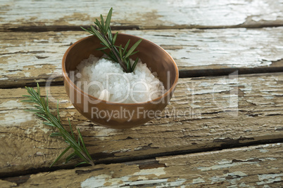 Salt and rosemary herb in bowl