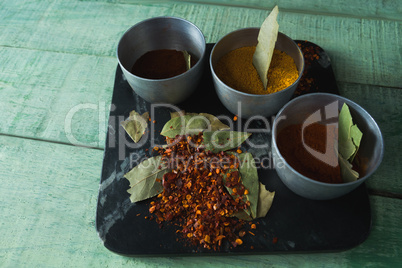 Various type spices on bowl