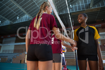 Female players shaking hands after match